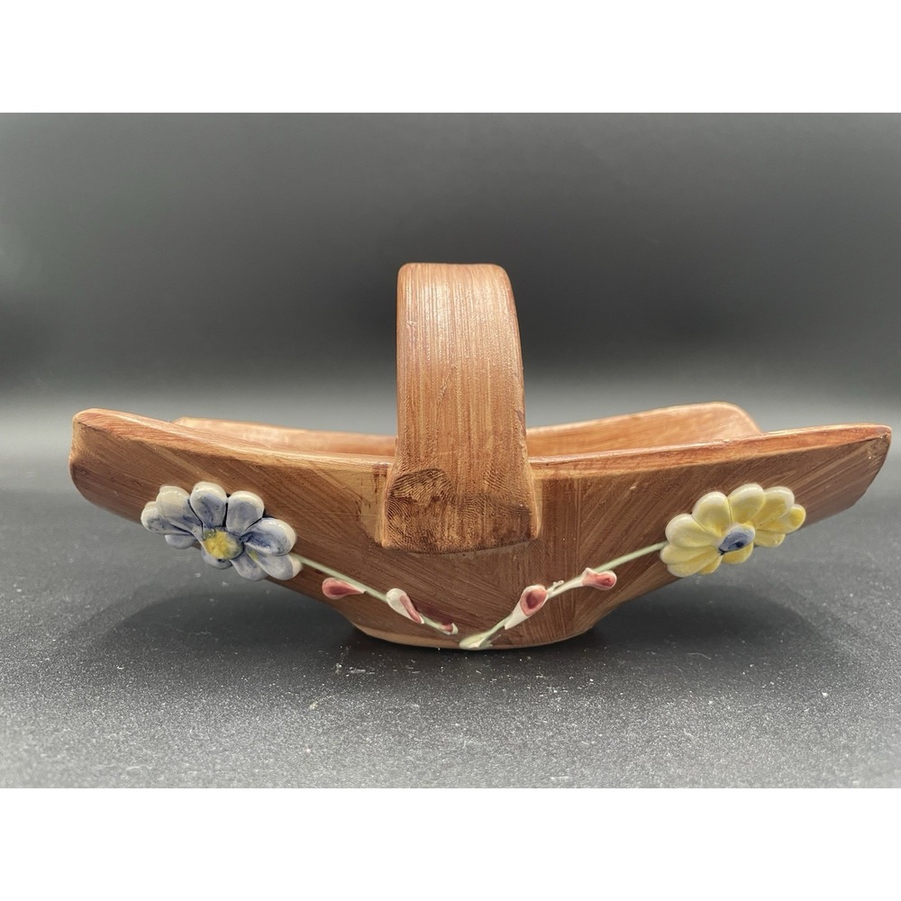Vintage MCM Made In Italy Ceramic Faux Wood Basket Italian Hand-painted